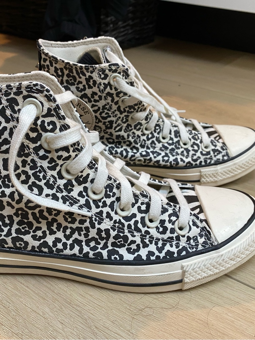Leopard Print High-Top Canvas Sneakers in Black & White